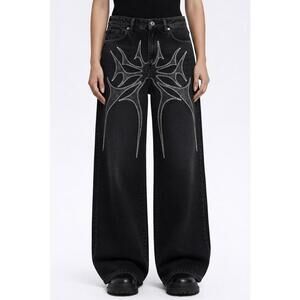Black Grey Spider Baggy Jeans